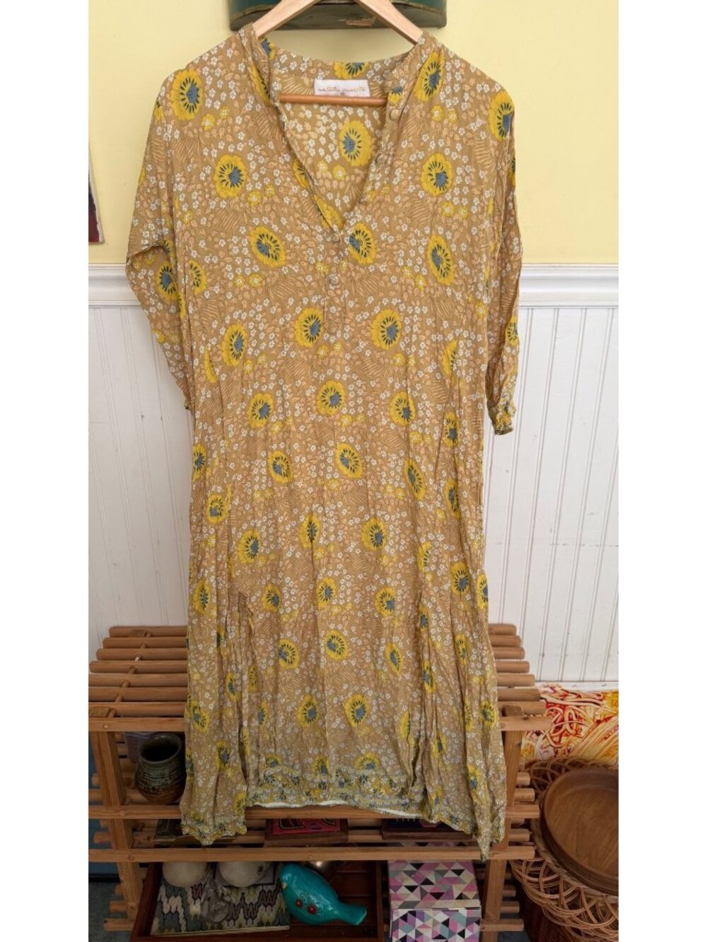 Natalie Martin Yellow Floral Print Long Sleeve Dress XS Cotton Blend